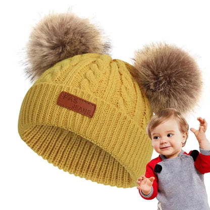 Toddler Beanie with 2 Removable Pom Poms