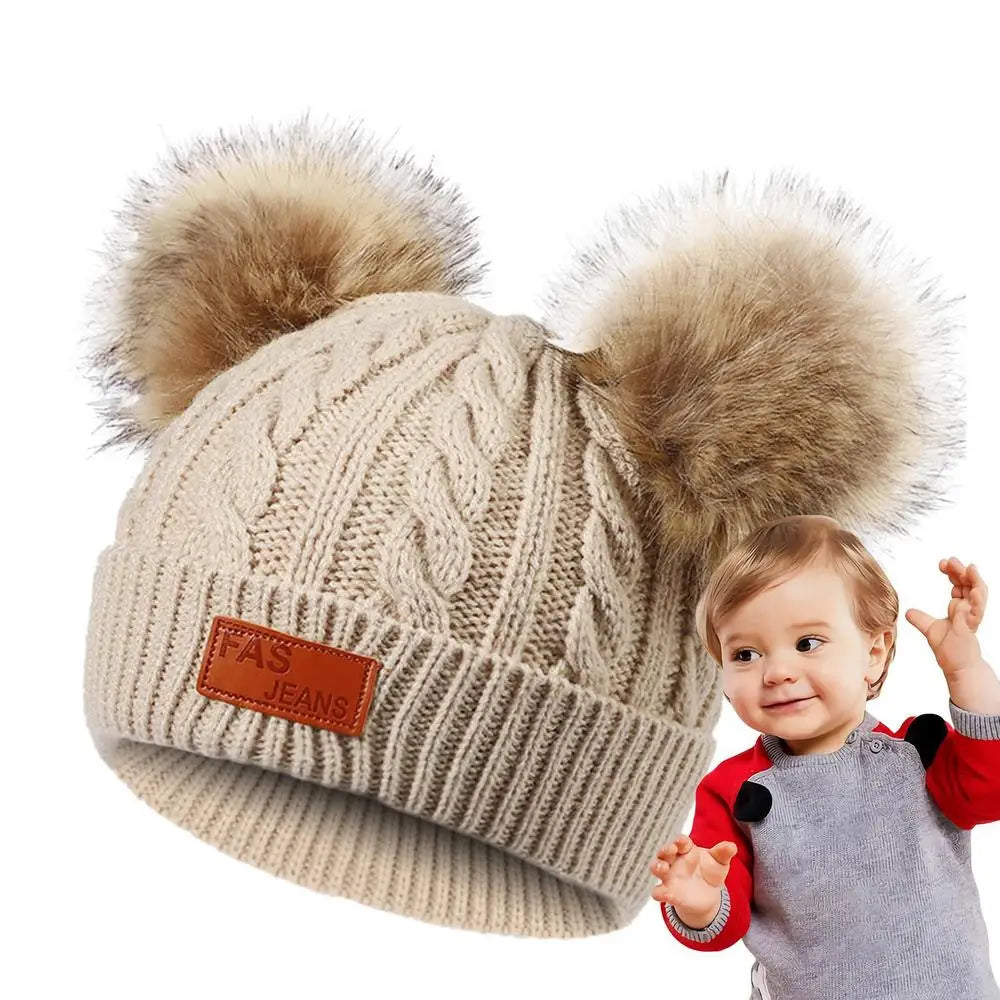 Toddler Beanie with 2 Removable Pom Poms