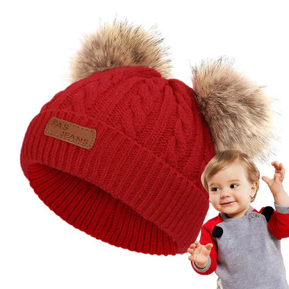 Toddler Beanie with 2 Removable Pom Poms